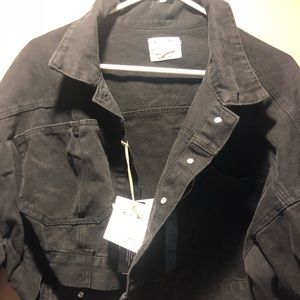 black cropped oversized denim jacket